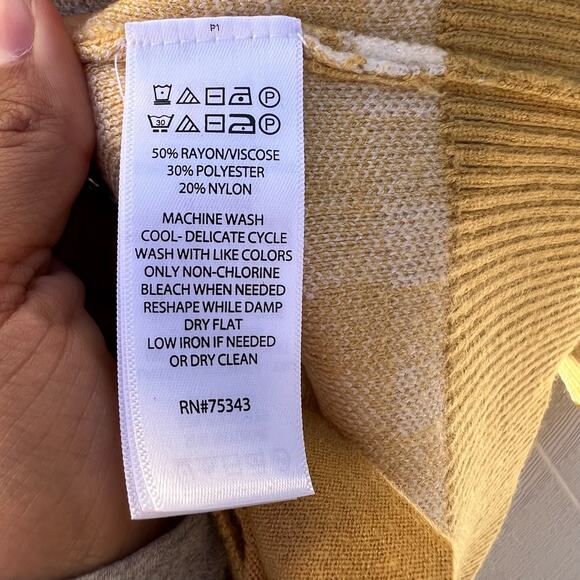 Joie Oversized Gingham Plaid Button Front Cardigan Yellow Mustard White Sz XL - Picture 10 of 12